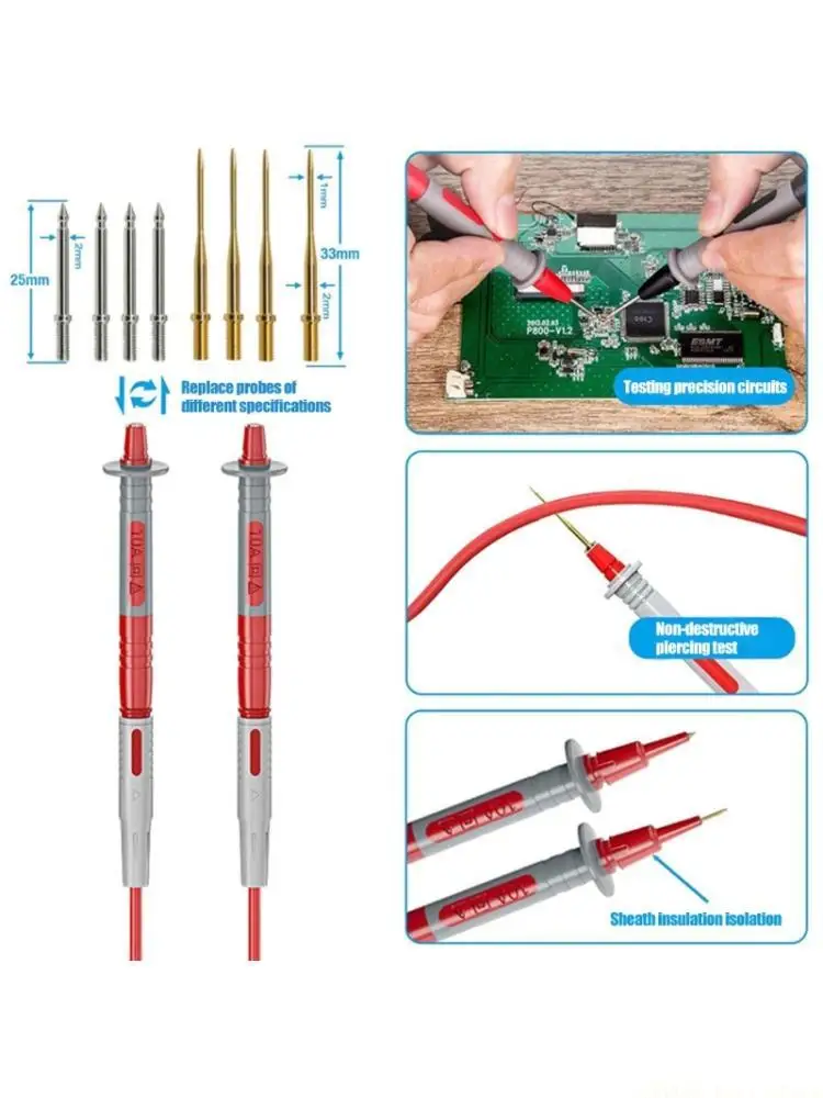 A2BE Circuit Troubleshooting Meter Wire Set with Swappable Contact Attachments, 4 mm Banana Fit for Electronics Repair and