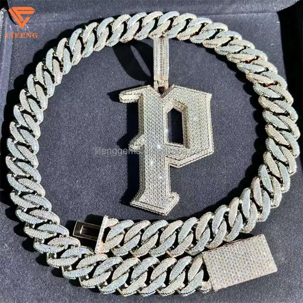 

18mm Vvs Moissanite Chilled Diamond Chain Silver Necklace 925 Sterling Silver Men's Necklace Miami Cuban Chain