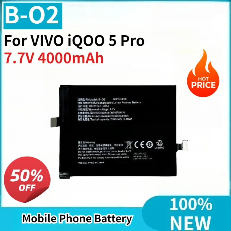 

Brand New 0-Cycle Replaceable Battery B-O2 7.7V 4000mAh High Quality for VIVO iQOO 5 Pro Mobile Phone Battery