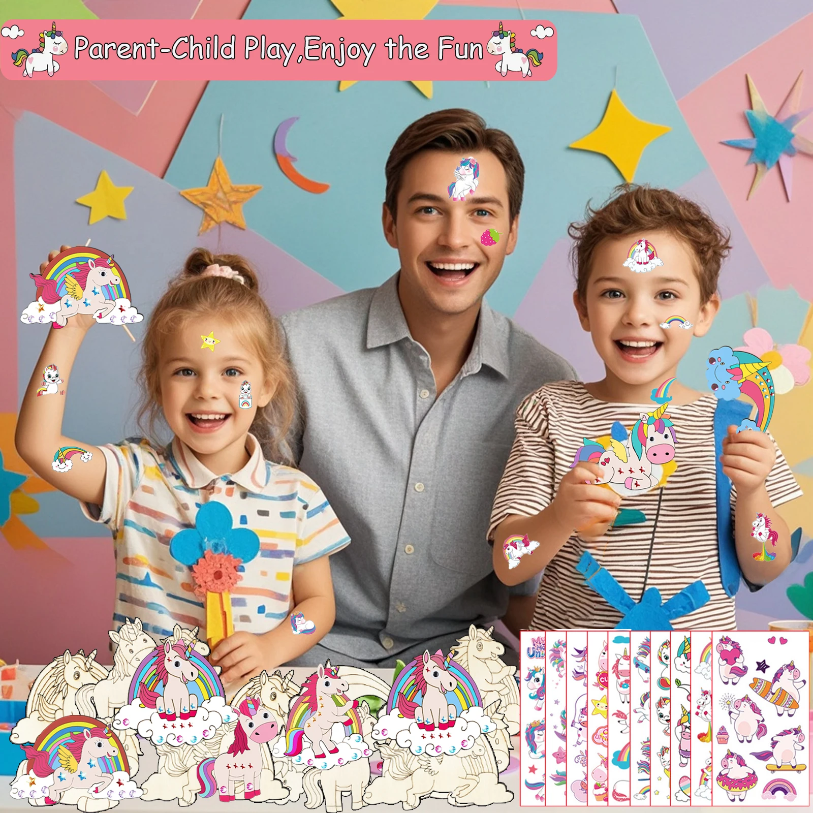 270PCS 나무 유니콘 수공예품 세트, DIY 나무 수공예품, 유니콘 수공예품 세트, 생일 선물 세트, 생일 파티 Handicra