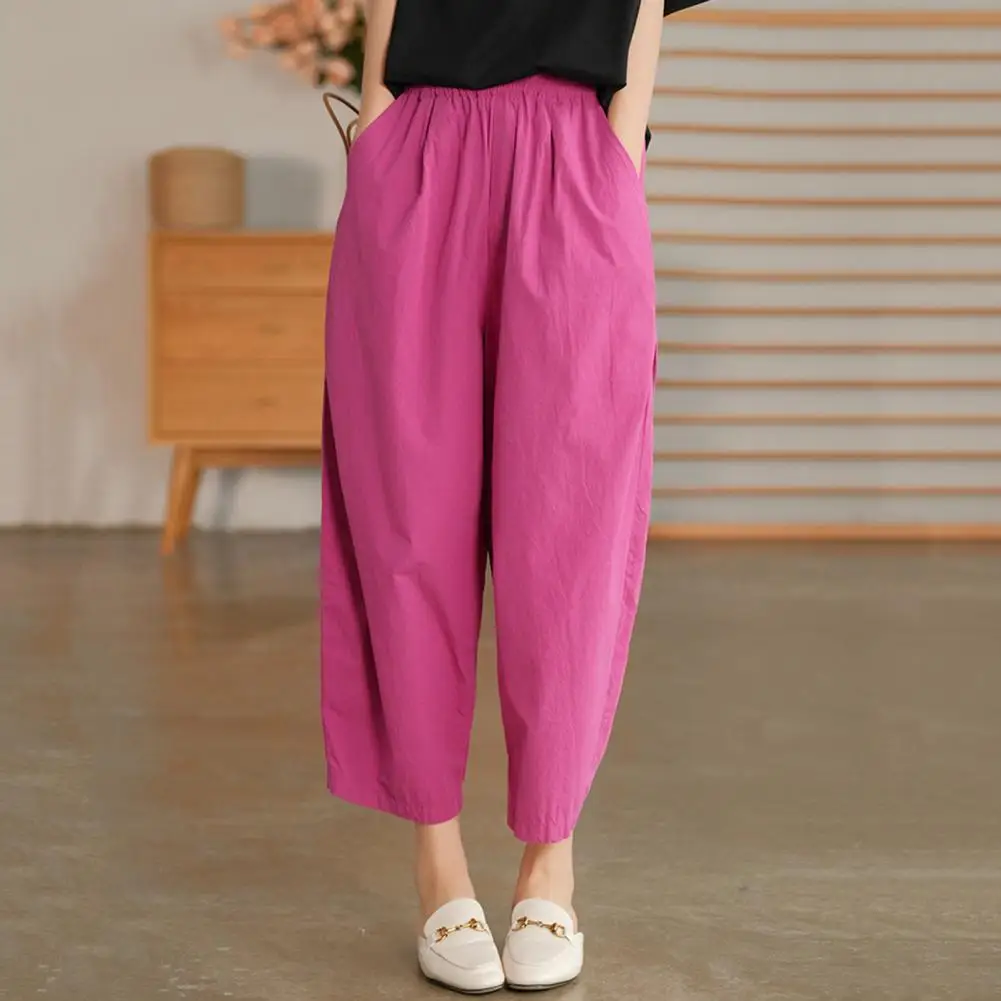 

Elastic Waist Wide-leg Pants Stylish Women's High Waist Casual Pants with Pockets for Work Leisure Loose Fit Solid for Modifying