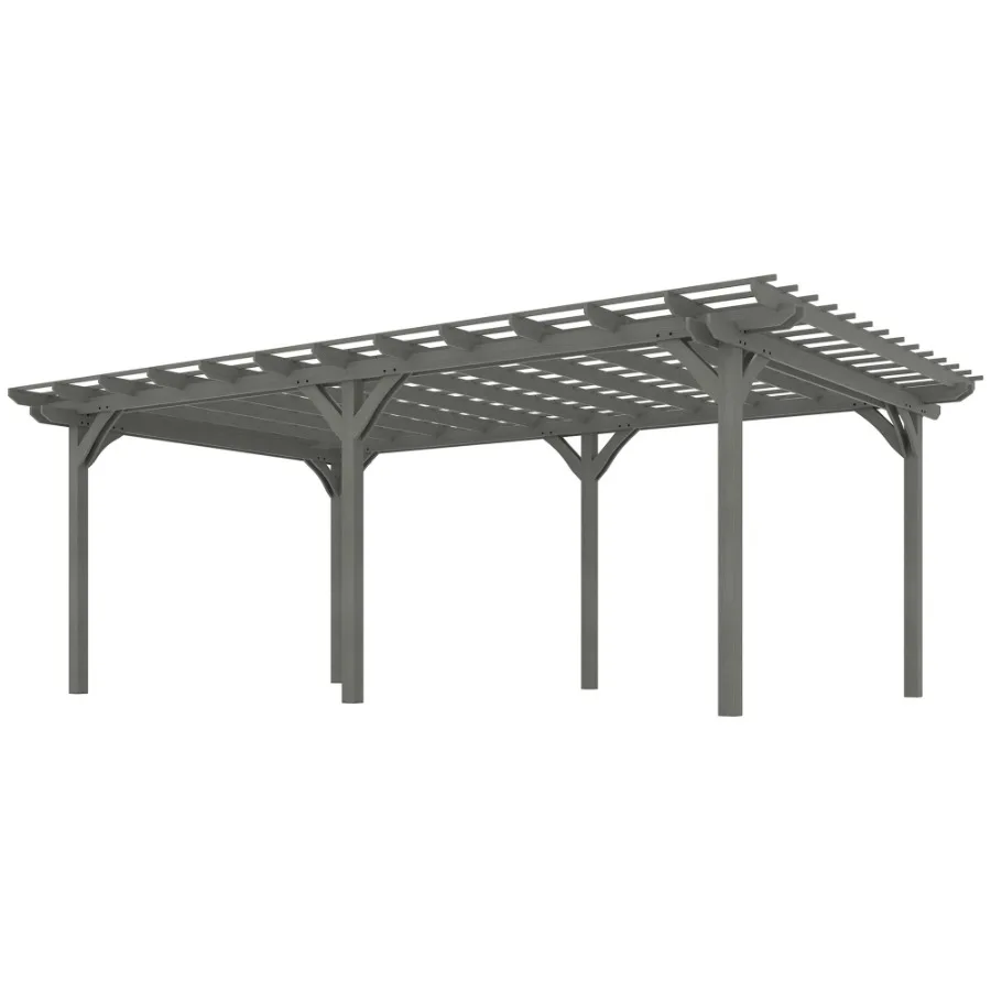 

12' x 20' Outdoor Pergola Wood Gazebo Grape Trellis with Stable Structure for Climbing Plant Support Gray