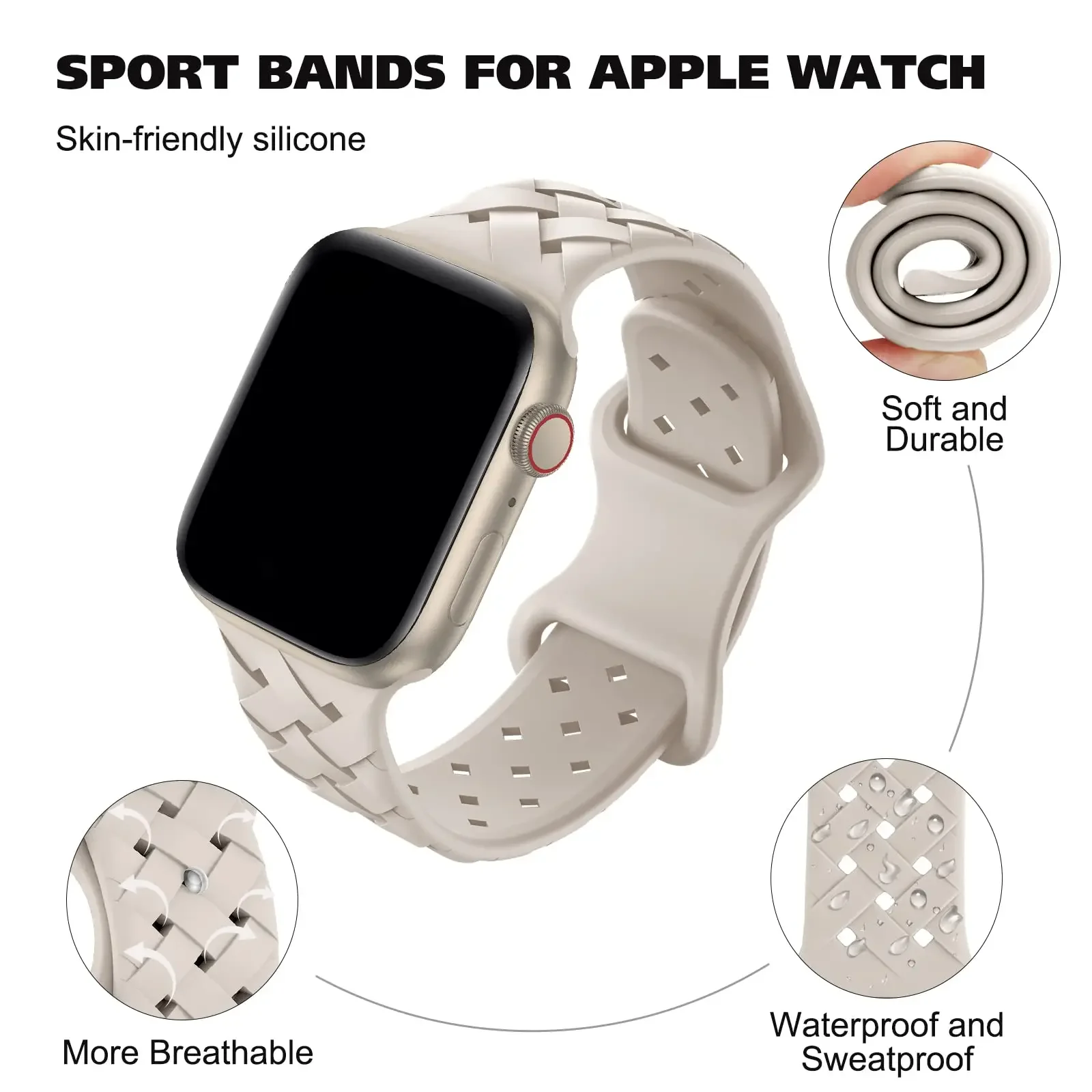 Sport Braided Silicone Strap For Apple Watch Band 44mm 40mm 45mm 49mm 38mm Breathable bracelet iwatch series 9 7 3 8 se ultra 2 image 2