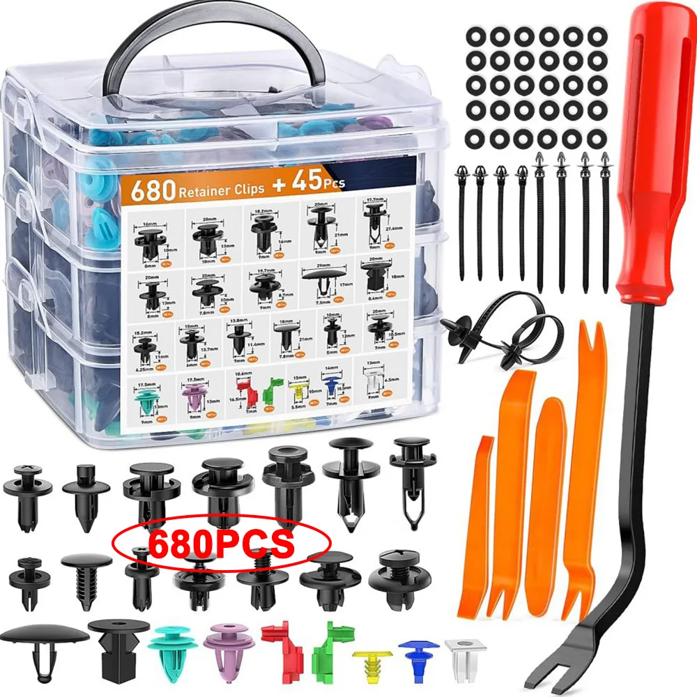 680pcs/Box Auto Fastener Clip 23 Sizes Mixed Car Body Push Retainer Pin Rivet Bumper Door Trim Panel Retainer Fastener Kit