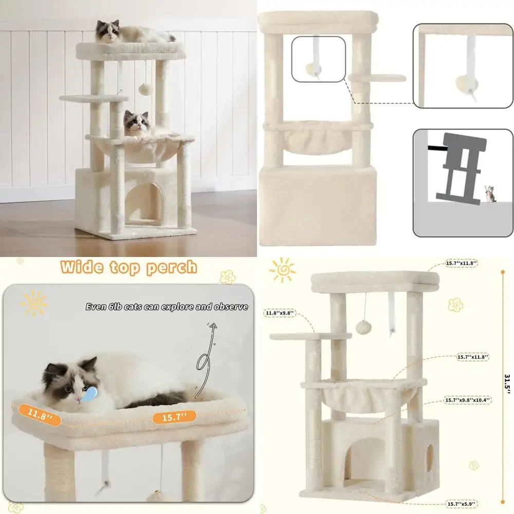 

Heybly Cat Tree, Kitten Tower with Large Soft Cat Basket, Cat Condo with Spacious Cat Bed Cave with Hidden Space, Sisal-Covered