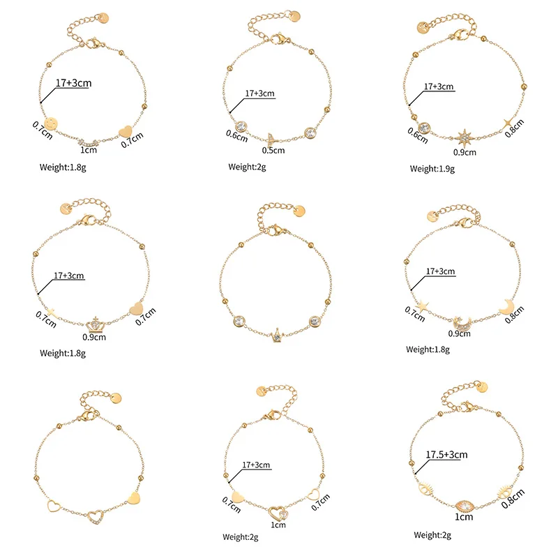 Nextvance Multiple Styles Zircon Bracelet Crown Heart Moon Star Gold Color Stainless Steel For Women Summer Party Jewelry Gifts