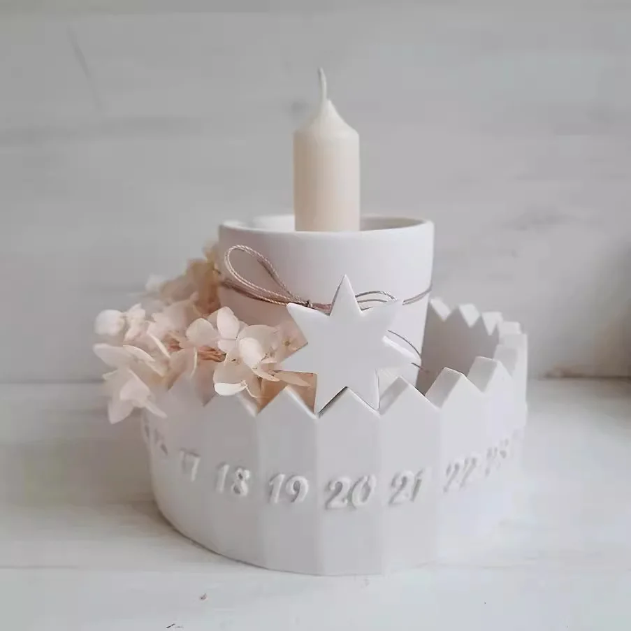 แม่พิมพ์ใส่เทียนพร้อมดาวแสดงวันที่แม่พิมพ์เทียนแหวนดีไซน์สร้างสรรค์พิมพ์เค้กซิลิโคนปฏิทินจุติ