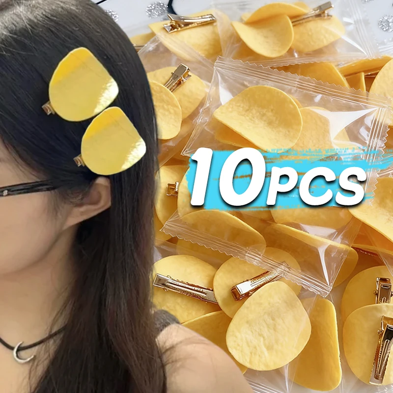 

10pcs Kawaii Simulated Potato Chip Hair Clips for Kids Funny Hair Accessories Women Girls Bangs Side Duck Bill Clip Barrettes