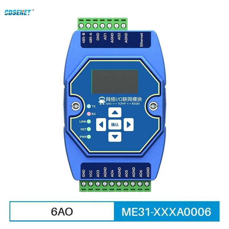 6AO RS485 RJ45 Etherent Analog and Digital Acquisition Control CDSENET ME31-XXXA0006 ModBus TCP RTU I/O Networking Module