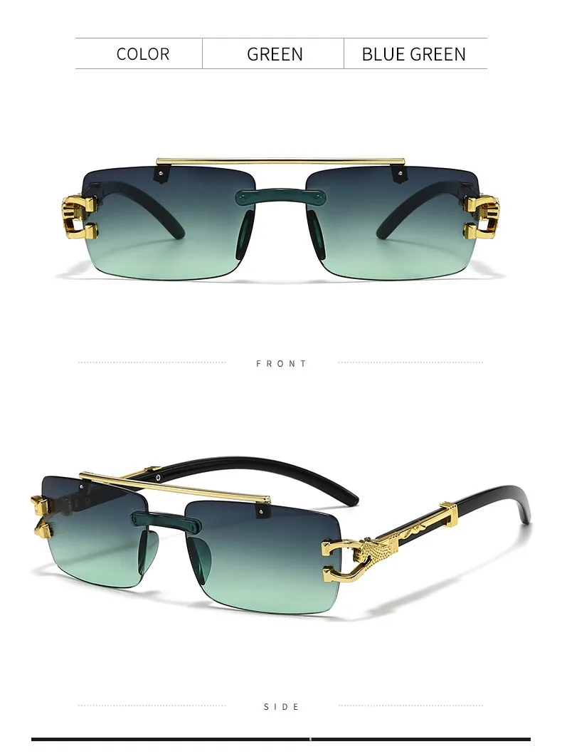2025, neue modische rahmenlose Schneidkante, integrierte Doppelstrahl-Leopardenbein-Anti-UV-Sonnenbrille, Retro, vielseitig – Detail 13