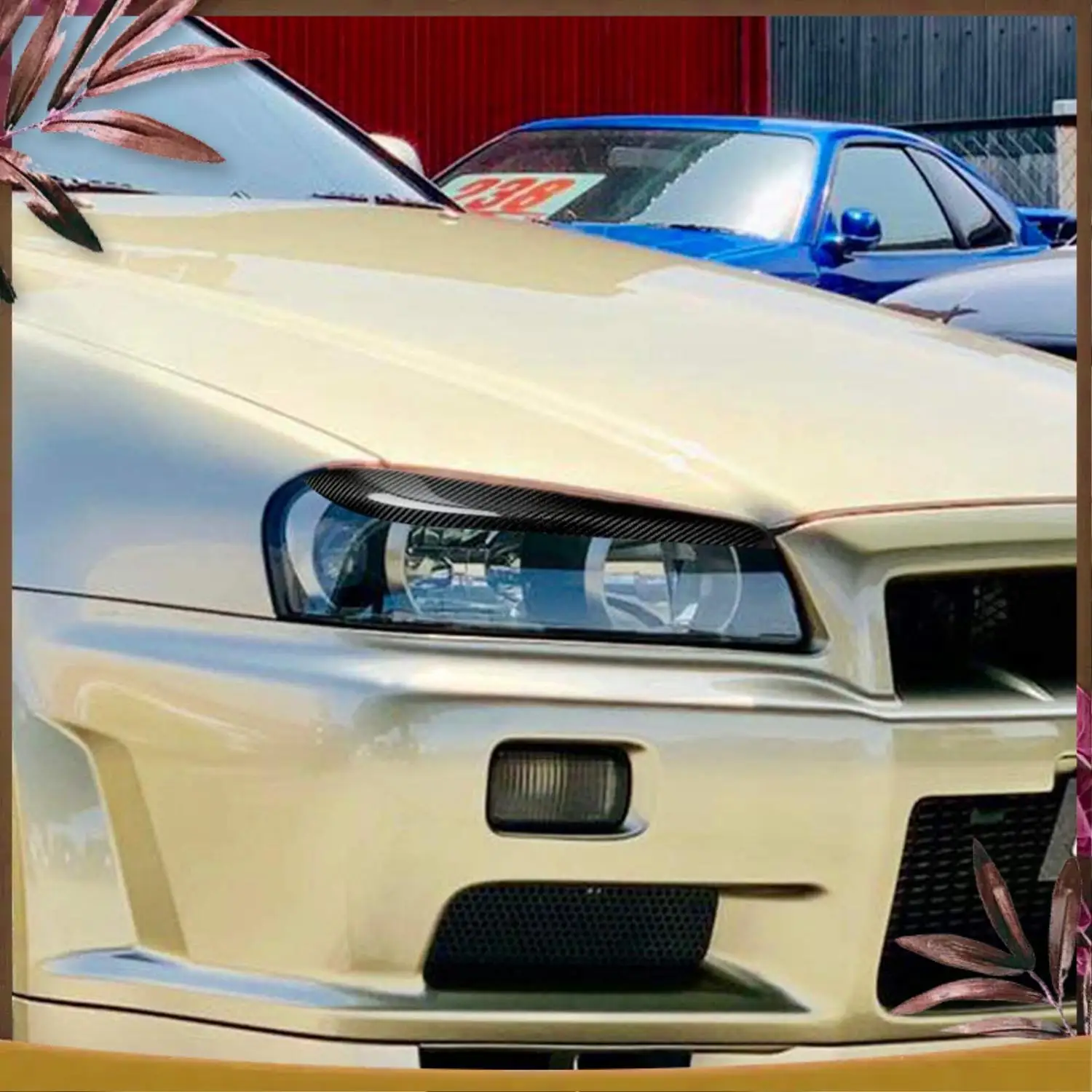 AB59-سيارة التصميم العلوي الحواجب الجفون ملصقات الكسوة لنيسان سكايلاين R34 GTR GT-T 1999 2000 2001 2002
