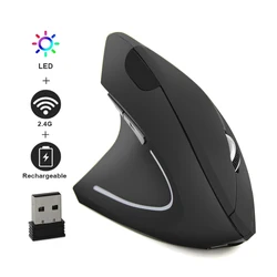 Left Hand Wireless Vertical Mouse Ergonomic Rechargeable 1600DPI Office Mause Mute Optical Mice with RGB For Laptop Desktop