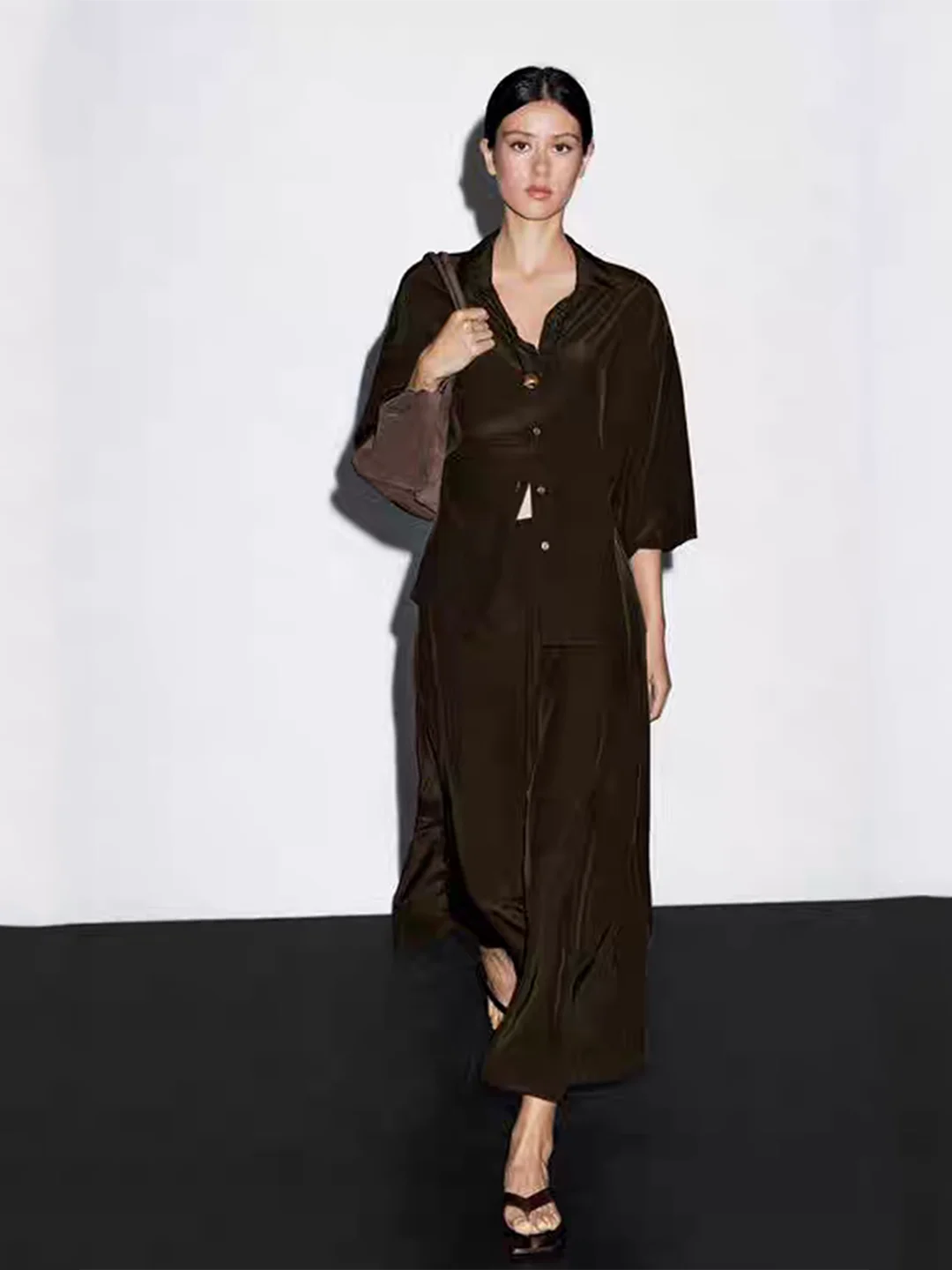 

MD Women's Faion Autumn New Arrival Long Sve irt Draped Feel Collar Commute Simple Ele High End Sense