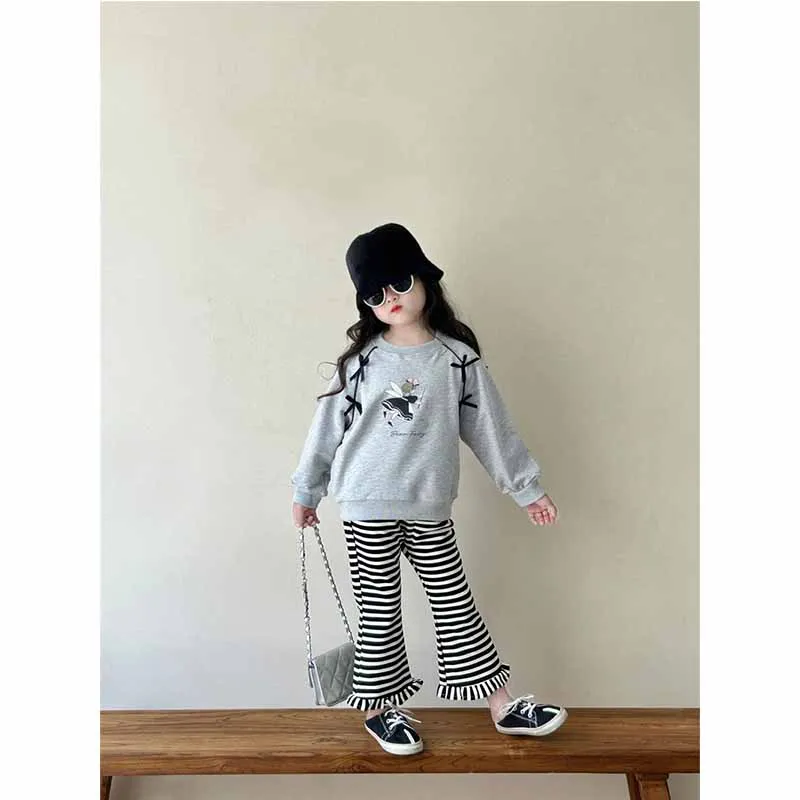 Girls Cartoon Spring Autumn Sets Kids Cute Sweatshirt Striped Pants 2 Pieces Children\'s New Fashion Casual Sports Suit 2-8 Years