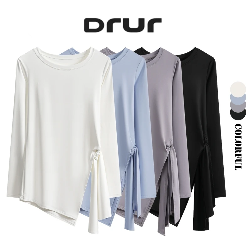 

Женская блузка-топ DRUR с длинным рукавом и круглым вырезом, на завязках спереди, для йоги, балета, пилатеса, тренировок, повседневная уличная рубашка