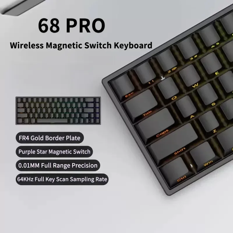 Mechanical Gaming Keyboard Tri-Mode Magnetic Switch Zero Dead Zone Hot Swappable RGB Gaming Keyboard For Mars68 PRO