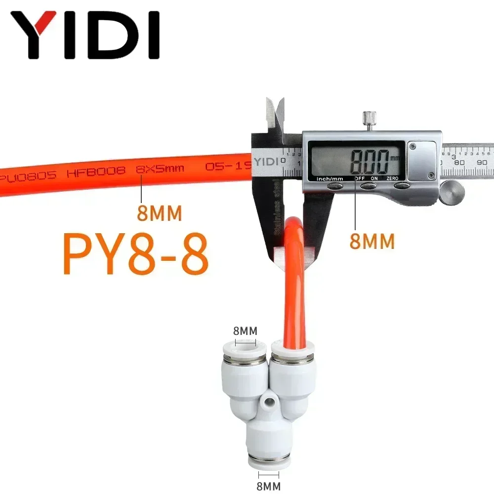 YIDI Pneumatic Air Hose Tube Line Pipe Fitting Fittings Connector 3 way Y shape Connection PY 4MM 6MM 8MM 10MM 12MM 12 10 8 6 4