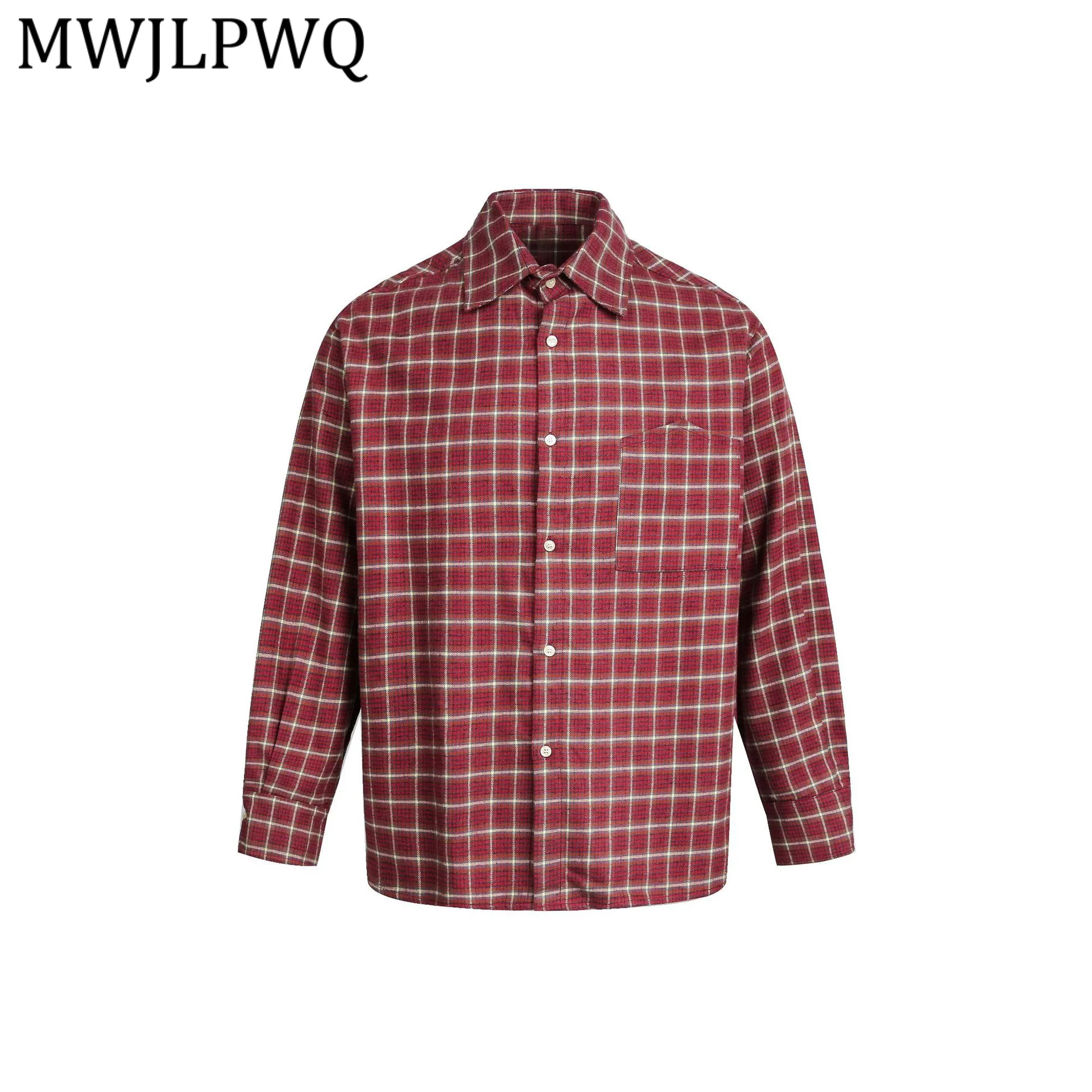 

MWJLPWQ 2026 Spring Retro Plaid Shirt For Men American Street Long Sleeve Lapel Single Breasted Casual Tops Trend New 13399