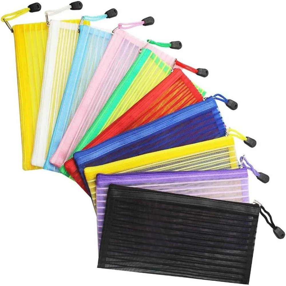 40 Bags 10 Color Zipper Net Bag, Pencil Bag Pen Bag Colored Pencil Pen Bag Multi-Purpose Travel Bag Office Supplies