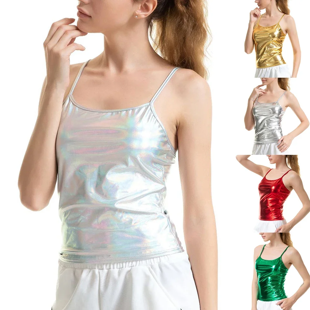 

Women Shiny Women Secret Clothes Wetlook Crop Top Camisole Vest Oily Tank Top Dance Erotic Clubwear Attractive Women Underwear