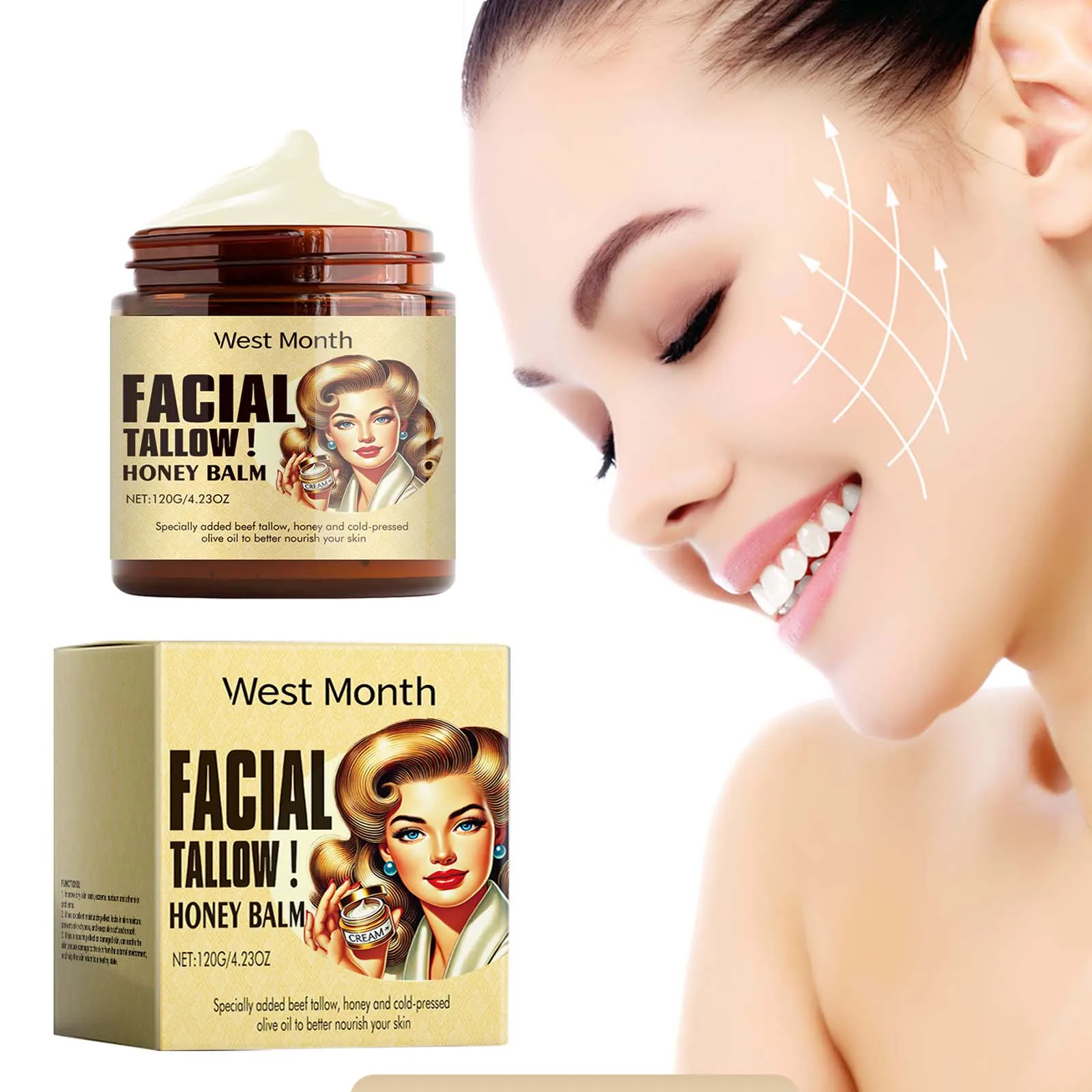 Beef Tallow Face Cream Lasting Moisturizing Soothing Facial Skin Firming Increase Facial Elasticity Nourishing Smooth Skin Care