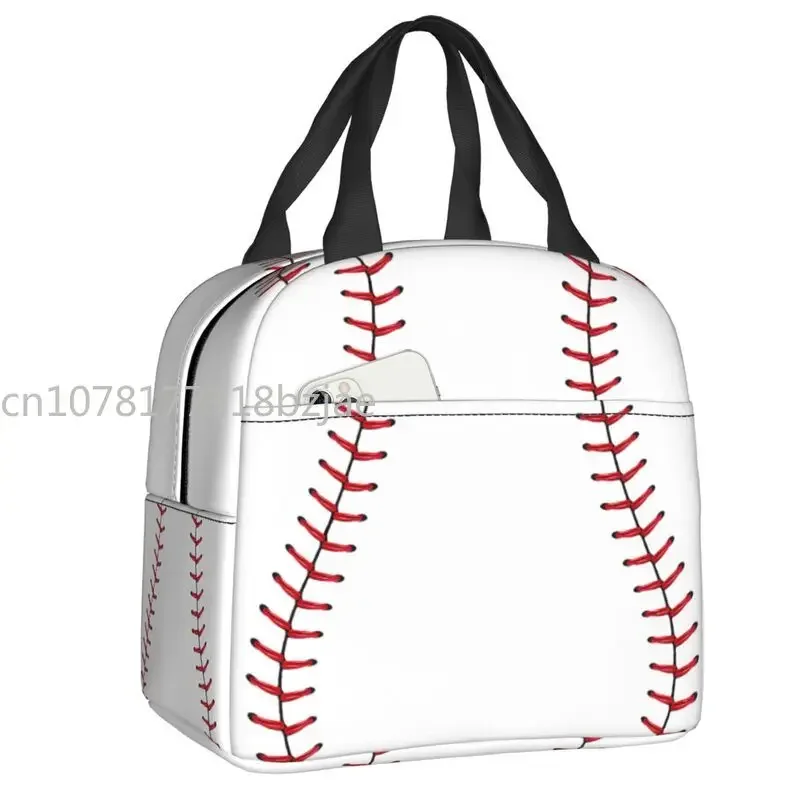 Softball Baseball Lace Lunch Bag Women Reusable Cooler Thermal Insulated Lunch Box for Outdoor Camping Travel Food Bento Box