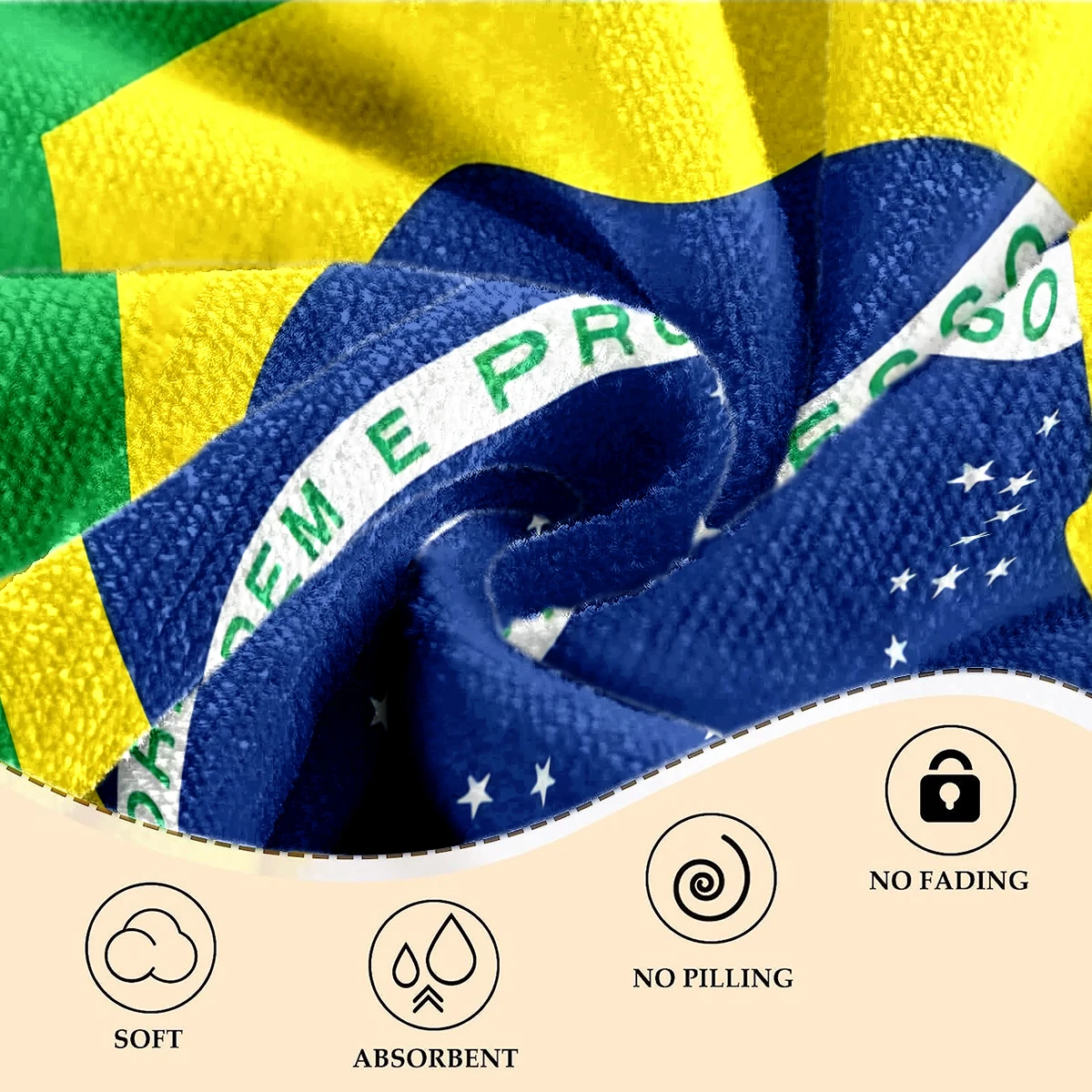 Brazil Flag Beach Towel Oversized, Super Absorbent Sand Free Thick Microfiber Beach Towel,Beach Towels for Kids,Men,Women