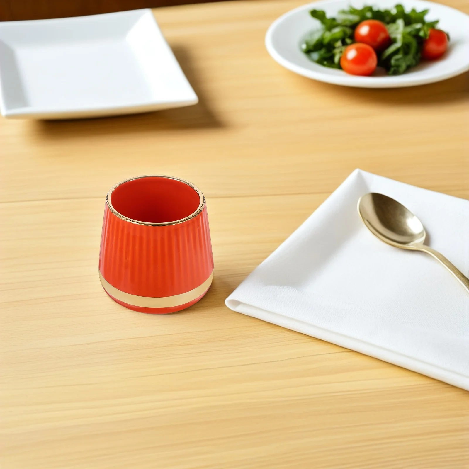 

7Pcs Premium Coffee Spoon Set Stainless Steel Gold Finish Mini Espresso Stirrers with Ceramic Organizer Jar for Dessert Fruit