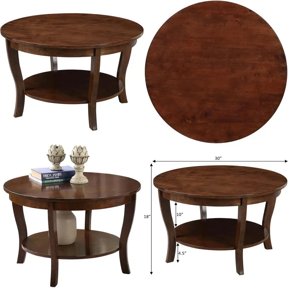 

Круглый журнальный столик с полкой для хранения — традиционная классическая мебель для гостиной