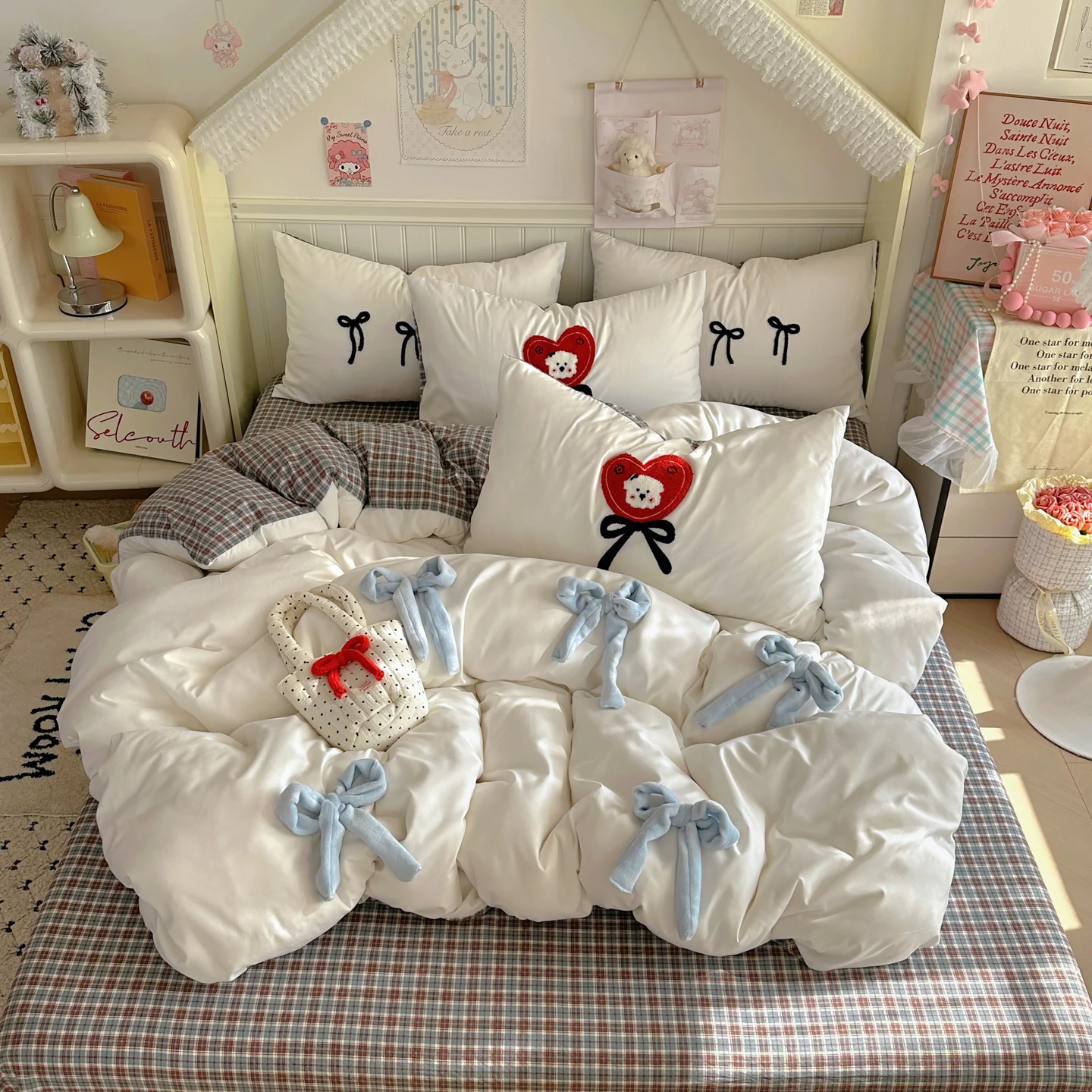 

INS Princess Style Bow Bedding Sets For Single Bed 2026 Quilt Cover Bedclothes Decor Woman Girls Bedroom Duvet Cover 4pcs