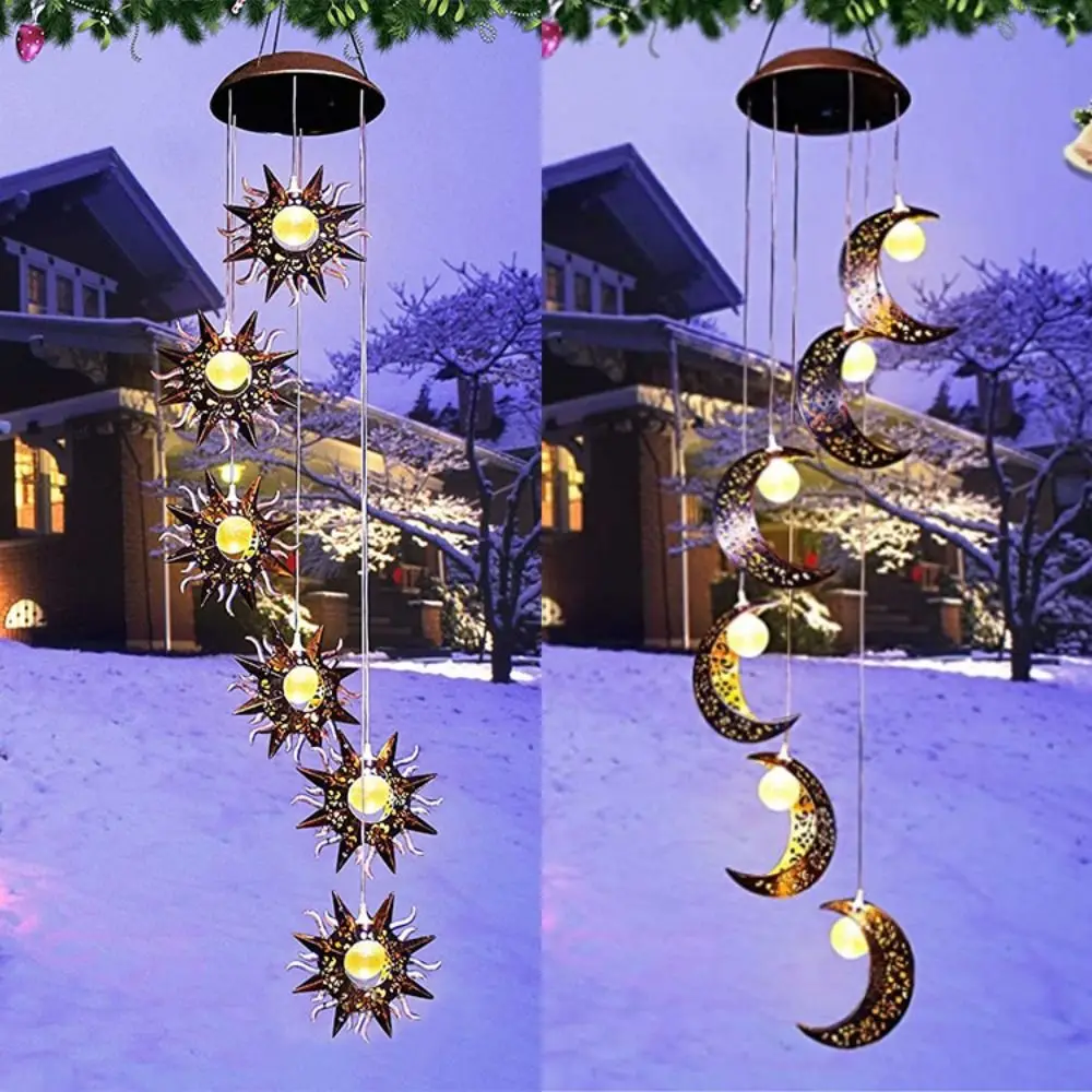 

Outdoor Plastic LED Wind Chime Fairy Lights Warm White Multicolor Moon Sun Star EID Mubarak Lamp Solar Lamps