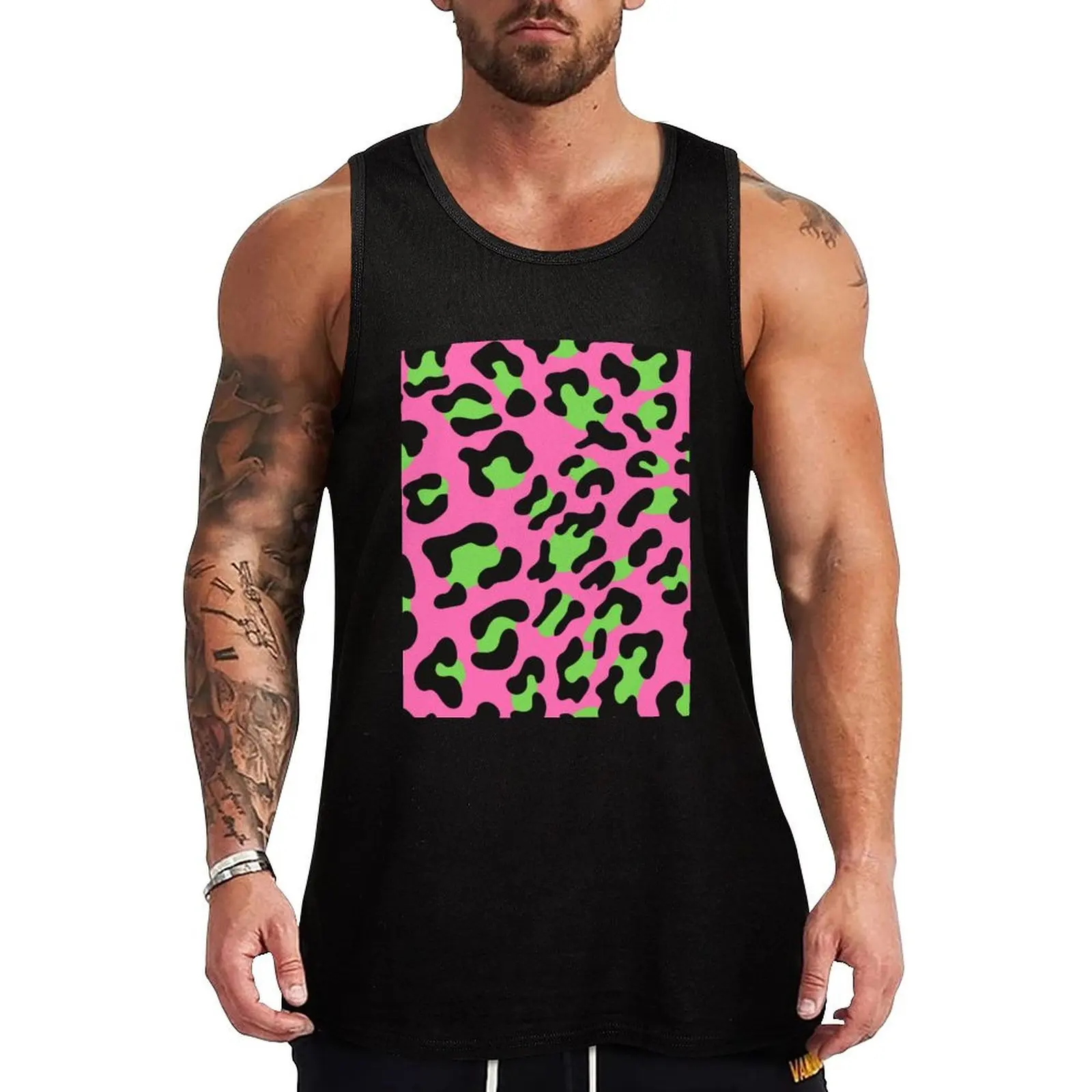 Pink and Green Leopard Print Tank Top Trendy Print Tank Top Fashion Graphic Sleeveless Top