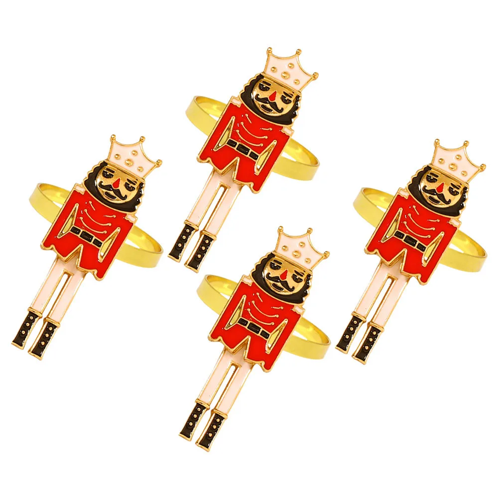 

4Pcs Christmas Napkin Rings Nutcracker Soldier Metal Table Decoration Napkin Buckles Elegant Party Supplies