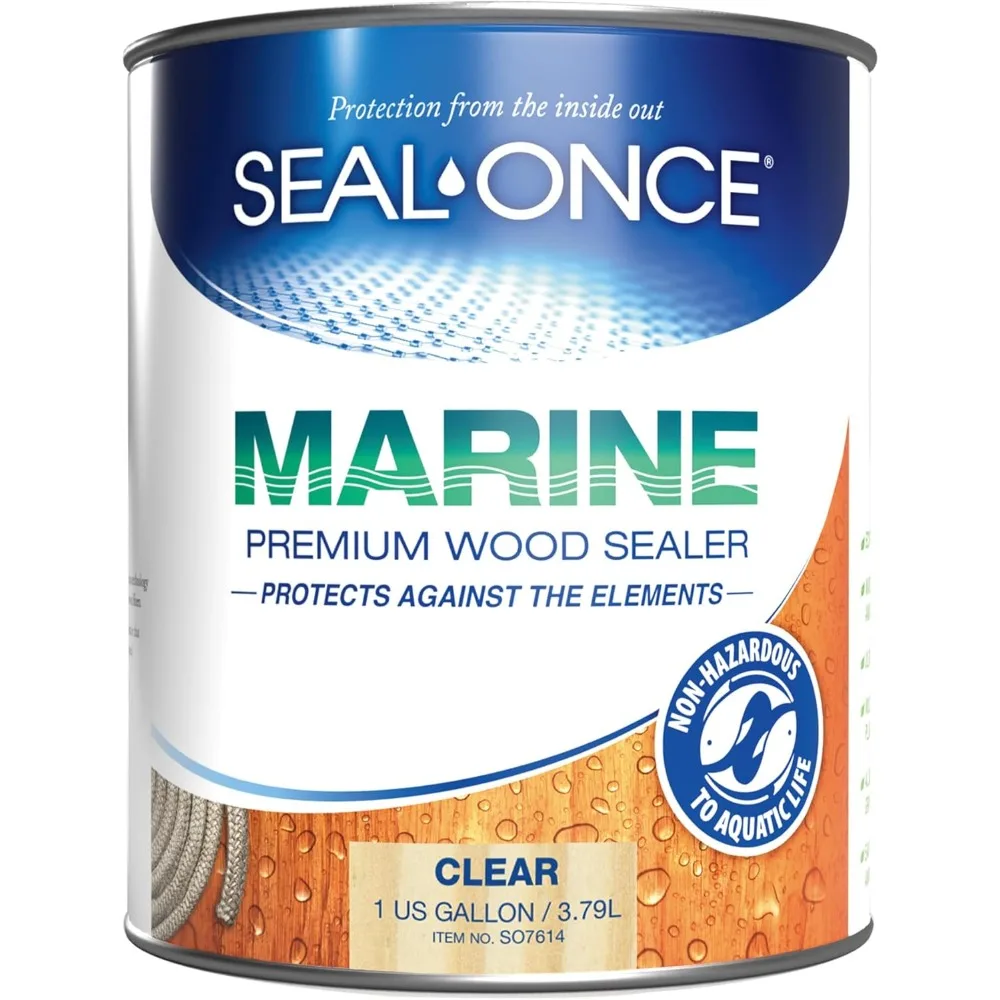

MARINE 1 Gallon Penetrating Wood Sealer, Waterproofer & Stain. Water-Based, Ultra-low VOC formula for high-moisture areas