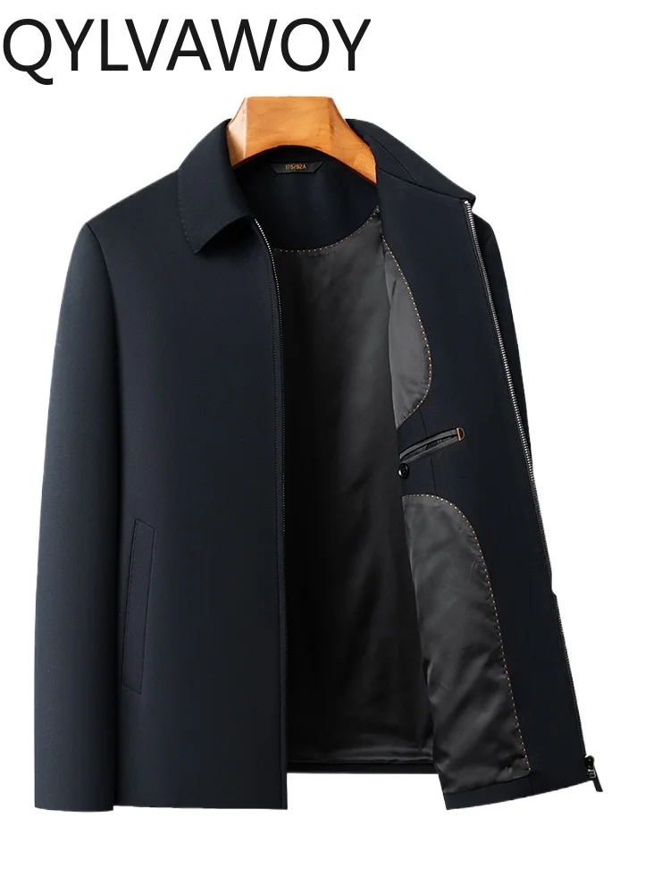 

QYLVAWOY Spring and Autumn Jacket Men's Lapel Collar Middle-aged High-end Business Leaders Executive Men's Jacket LJ2518