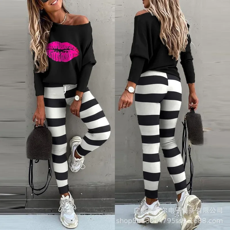 Elegant Women Two Piece Set Tracksuit Casual Fashion Long Sleeve Shirt Top Pants Outfits Homewear Loungewear Suit