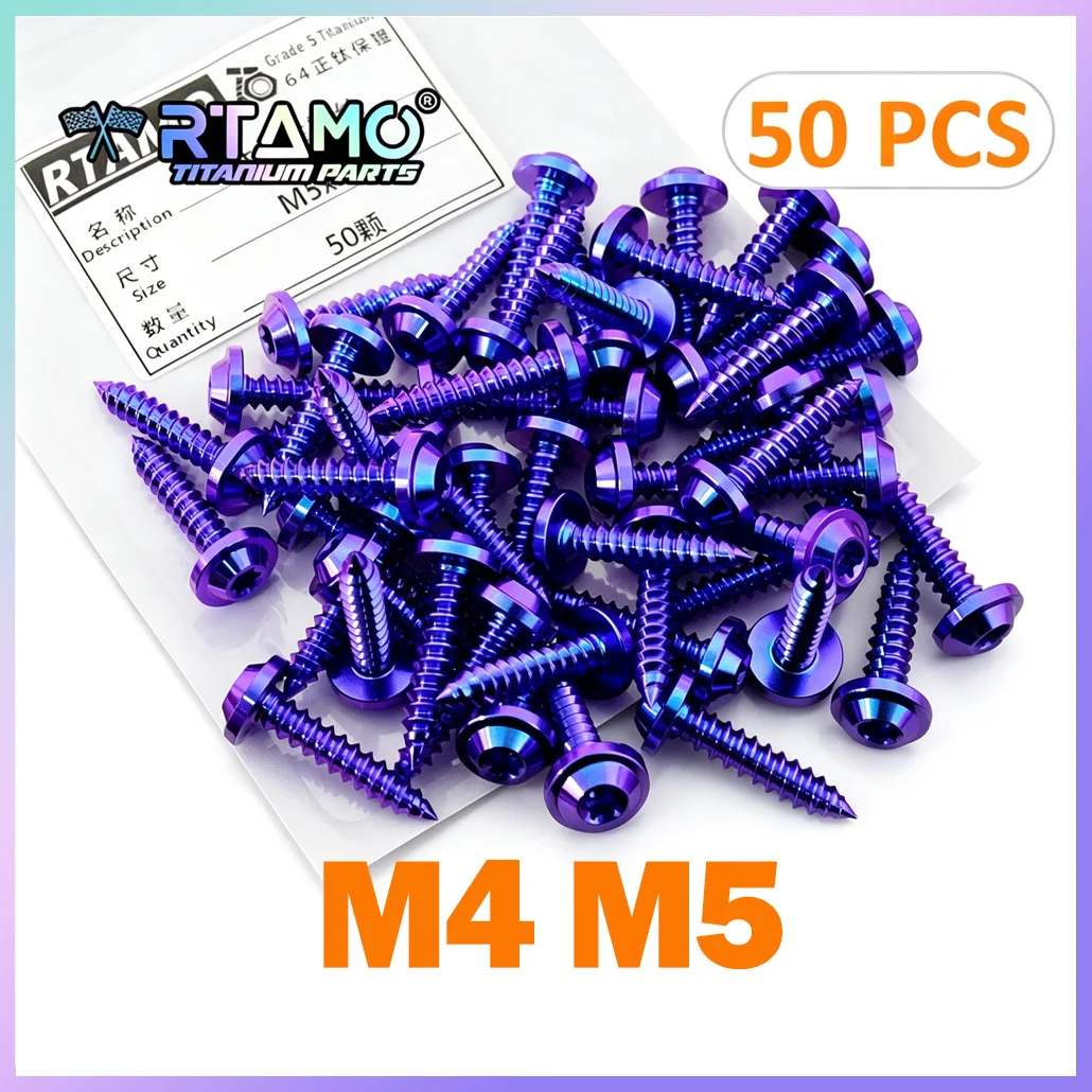 RTAMO Titanium Bolts Slef-tapping Screw M4x15 M5x15/25 Whole Sale 50pcs for Bicycle Motorbike Modification