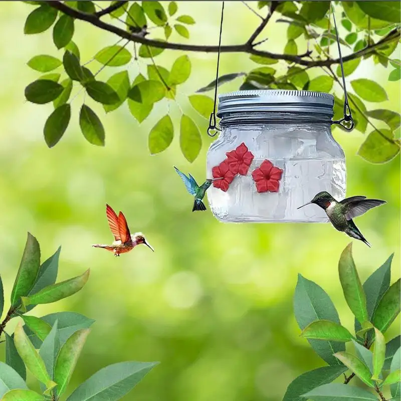 Hummingbird Feeder Jar Leak-Proof Bird Feeding Station Outdoors Hummingbird Feeders With 3 Feeding Ports For Robins Sparrows And