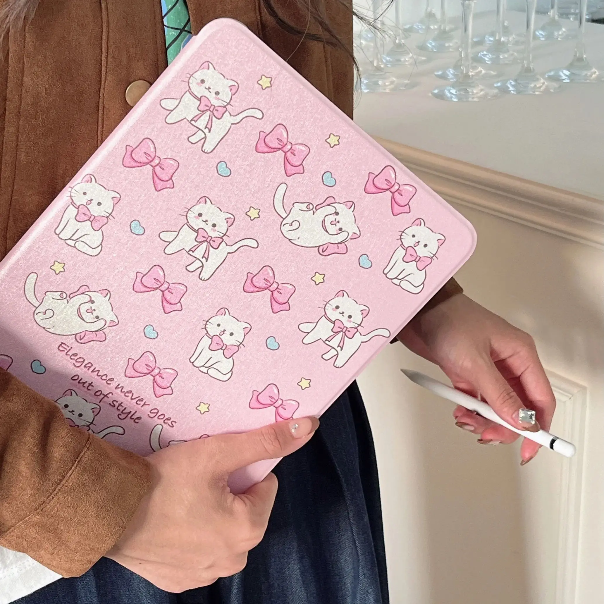 360° rotation Cute cat Case for iPad Air5 4 10.9 Case Pro11 12.9 Mini6 2019 10.2 9th 10th 2022 Generation with Pencil Slot Cover