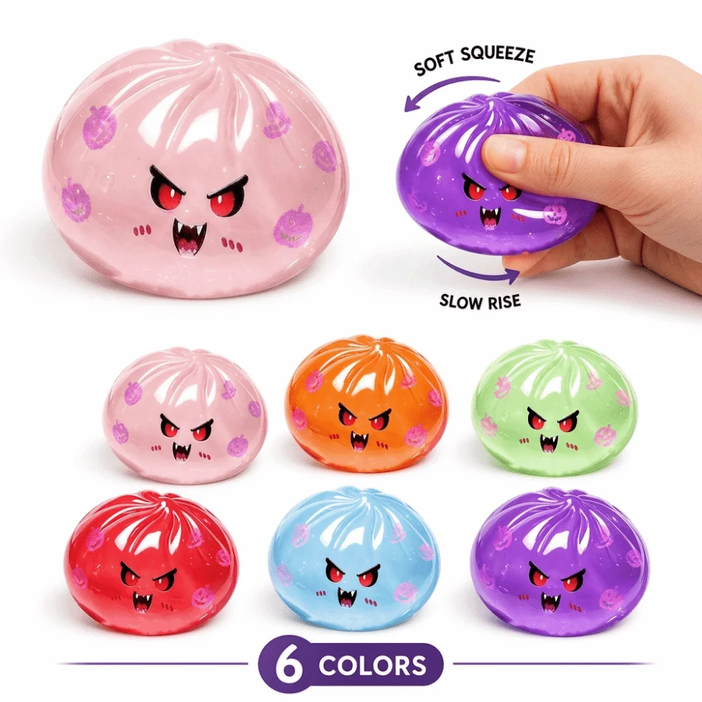 Glitter Halloween Dumplings Squeeze Toy with Steamer Soft Steamed Bun Squeeze Pinch Le Slow Resilience Fidget