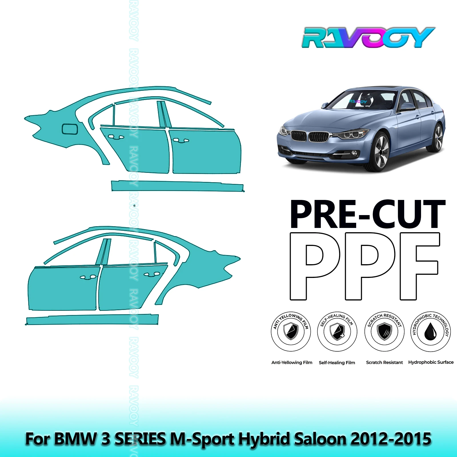 

For BMW 3 SERIES M-Sport Hybrid Saloon 2012-2015 8.5mil Pre-Cut PPF Door & A/B Pillar Kit TPU Paint Protection Film Set