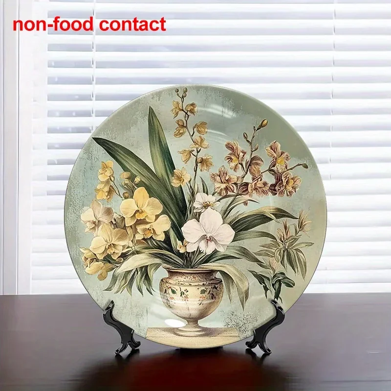 1pc Vintage Orchid Ceramic Decorative Plate - 8