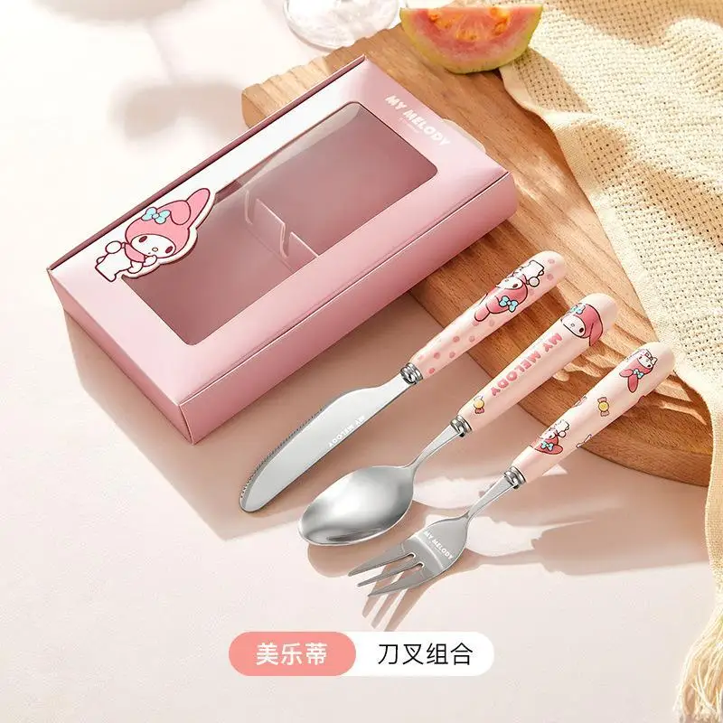 

New Cute Cartoon Sanrios My Melody Tableware Spoon Fork A Set Household Cute Good-Looking Practical Tableware Fashion Gift