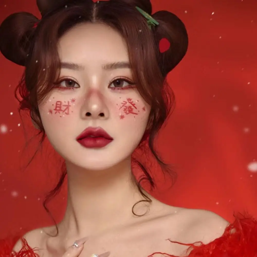 

Водонепроницаемые новогодние наклейки для макияжа, тату для тела, мультяшные новогодние тату для лица, одноразовые милые временные татуировки для щек, для вечеринок