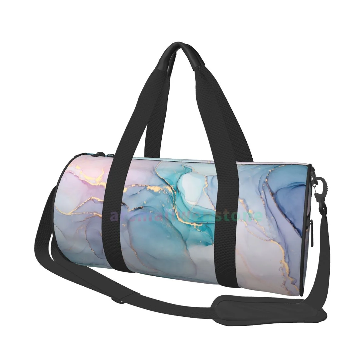 Abstract Teal Purple Gold Marble Yoga Bag Workout Durable Backpack Handbags Round Outdoor Fitness Bags Travel Duffle Bag