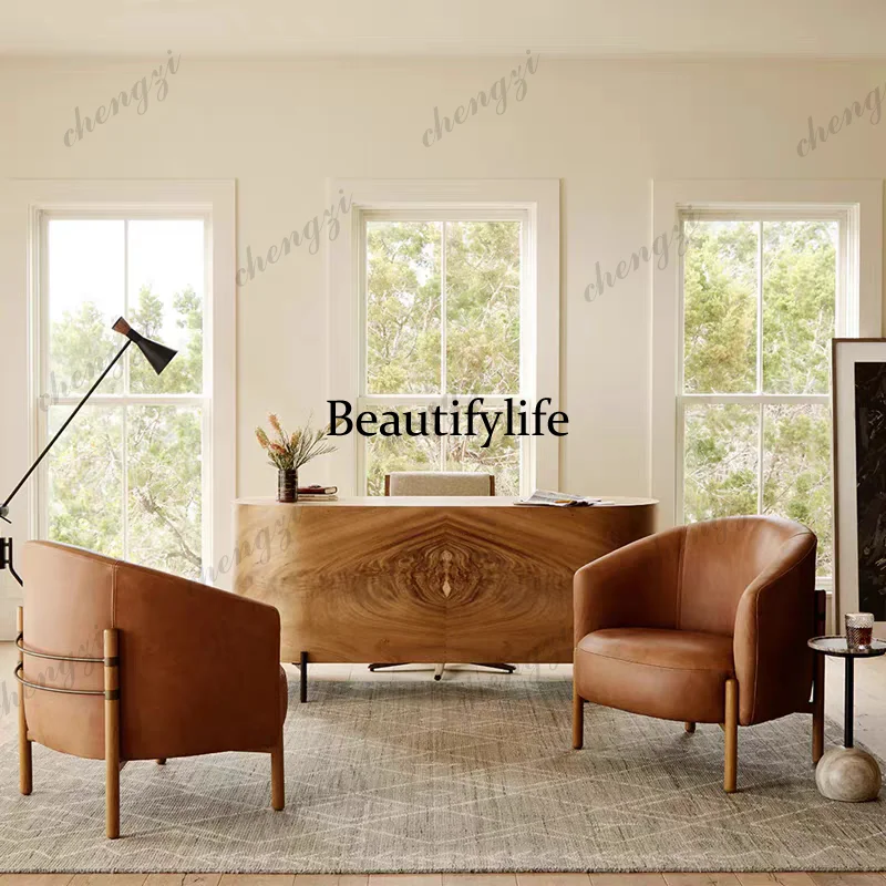 Nordic solid wood single sofa chair living room balcony leisure hotel sales office meeting single chair