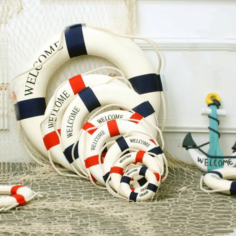 Navy Mediteranean Sea Family Adorment Life Buoy Wall Hanging Decorations Bar Home Decor Props Nautical Life Ring Wedding Crafts