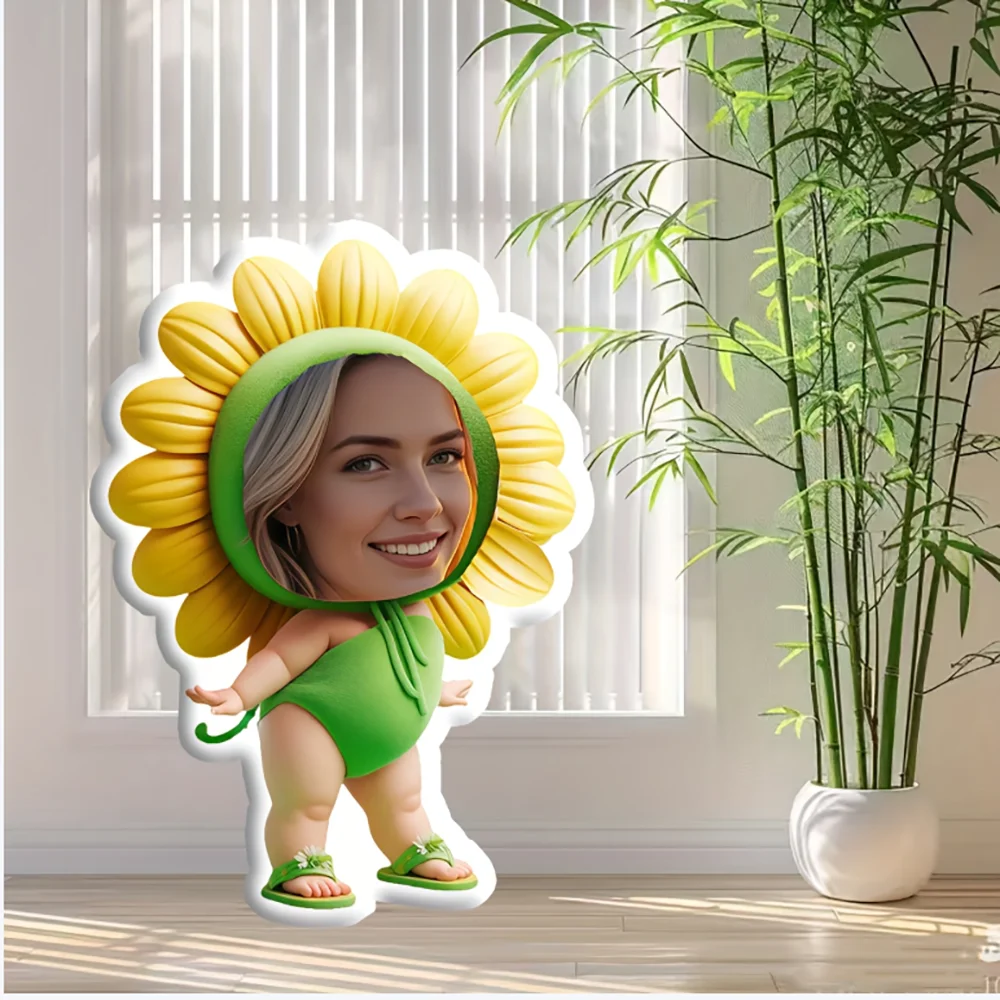 Personalized Photo Home Plush Pillow - Customized Sunflower Face Christmas Style Gift with Photo, Essential Christmas Gift