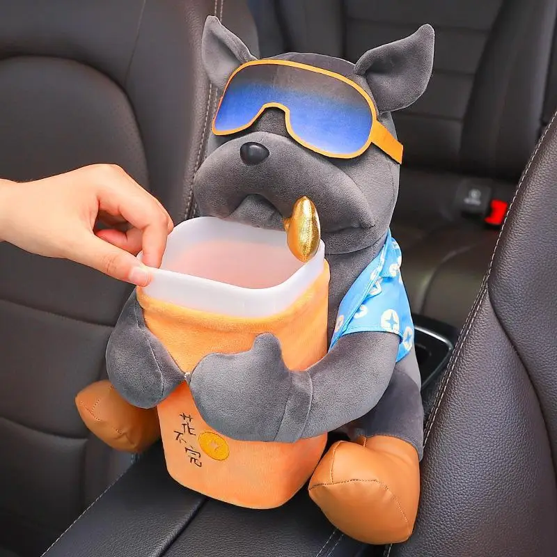 Cartoon Cute Car Tissue Box Creative Car Armrest Box Garbage Can 2 In 1 Tissue Bag Multi-functional Storage Bag For Home Office