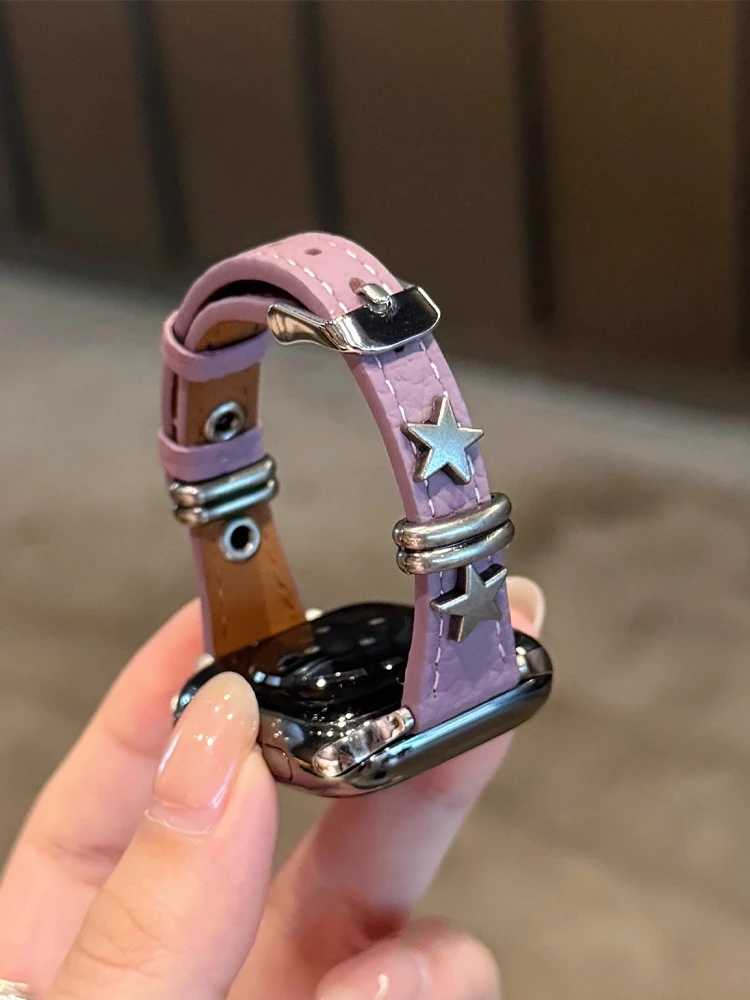 سليم حلقة من جلد ل iWatch الترا 11 10 9 8 7 6 5 Se المعادن ستار سوار للساعة أبل 40 مللي متر 41 42 مللي متر 44 مللي متر 45 مللي متر 46 مللي متر 49 مللي متر